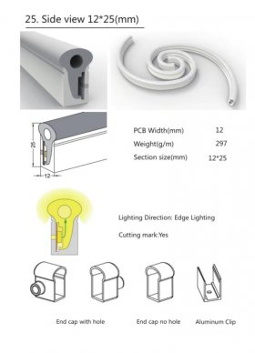 1M/5M/10M/20M Pack of T1225 LED Neon Light Housing Kit with End Caps and Mounting Clips, Flexible Neon Channel Fit for 12mm Wide LED Strip Lights