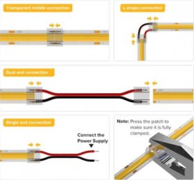 10PCS PACK COB LED Strip Connectors Solderless Snap Down 2 Conductors Connectors for 8mm 10mm Wide COB Flex LED Strips