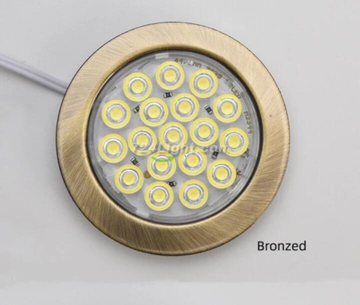 6pcs Packing Rounded LED Stainless Steel Under Cabinet Lighting 2W 12VDC 3 Switches are Available Controllable Puck Light for Motorhome, Caravan, Truck, Kitchen, Wine Cabinet, Wardrobe