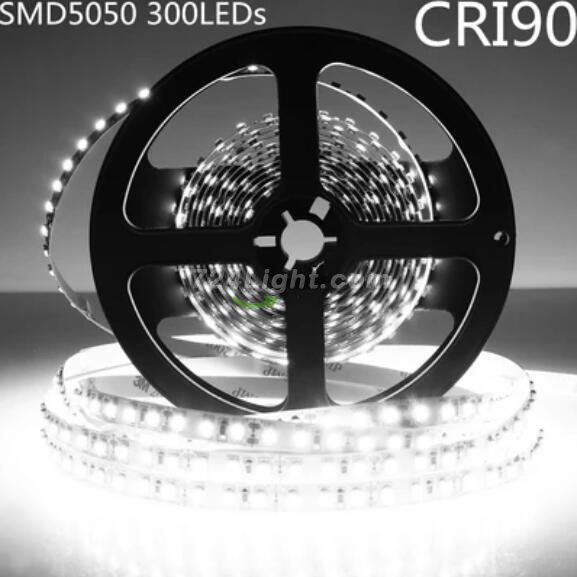 High CRI 90 LED Strip Lights, 5Meters (16.4ft) SMD5050-300, 60 LEDs 900LM Per Meter, DC 12V Dimmable Flexible LED Strips,10mm Wide Tape