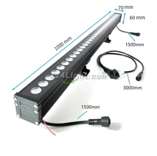 Linkable 7060 Linear LED RGB Wall Washer Lights with Remote Controller, 36W Waterproof Color Changing Wall Washer LED Light for Outdoor/Indoor Lighting Projects, Hotels, Building Wall Decorations