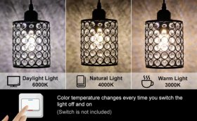 3 Pack Black Adjustable Crystal Chandeliers with 3 Color LED Bulbs, Hanging Ceiling Pendants,3 Lighting Colors 3000K/4000K/6000K