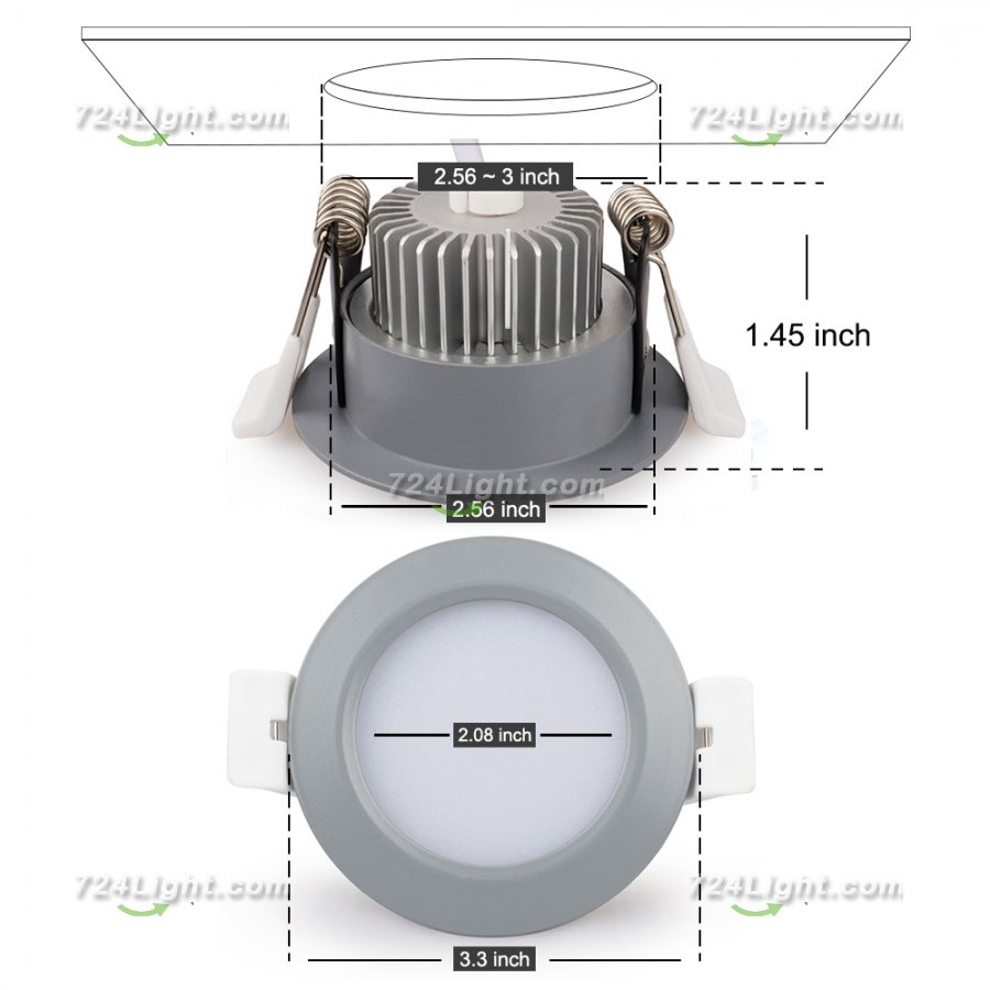 5W LED RECESSED LIGHTING DIMMABLE GREY DOWNLIGHT, CRI80, LED CEILING LIGHT WITH LED DRIVER