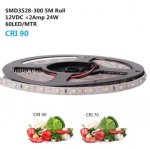 High CRI 90 Strip Light LED, Flexible 12V LED Strips, SMD3528-300 60 LEDs 300LM Per Meter, 8mm Wide Tape
