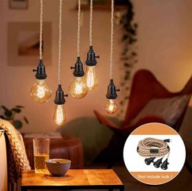 Triple Pendant Light Cord Kit, 22.5ft Hemp Rope Pendant Light Plug with Separate Switch, Retro Industrial Hanging Light Cord Set