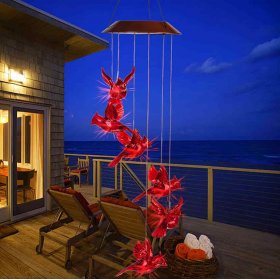 Red Bird Solar Wind Chime, Outdoor Waterproof Solar Mobile Hanging Garden Light for Garden, Window, Yard, Birthday Party Decoration