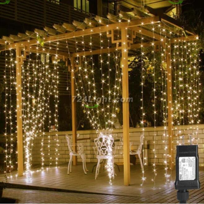 2PCS Pack of Curtain String Lights, 300 LED 9.8ft x 9.8ft 8 Lighting Modes Fairy Lights IP44 Certificated Plug in, Waterproof Lights for Christmas Party Wedding Outdoor Indoor Wall Deco