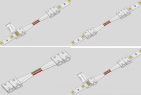 2 Pack Solderless Jumper Snap Down 4Conductor LED Strip Connectors for 10mm Wide SMD5050 RGB Color Flex LED Strips