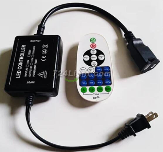 AC110V/220V LED Dimmer (Plastic Housing) for 110V/220V LED String Light, Wireless Remote Control Dimmer with 2 Prong Outlet, Timer Switch