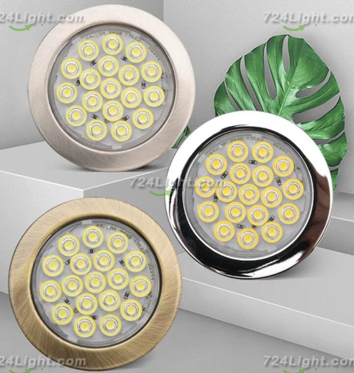 6pcs Packing Rounded LED Stainless Steel Under Cabinet Lighting 2W 12VDC 3 Switches are Available Controllable Puck Light for Motorhome, Caravan, Truck, Kitchen, Wine Cabinet, Wardrobe