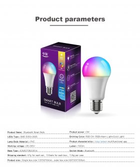 4Pack 9W LED Light Bulb E27 Base RGBCCT Bluetooth APP Controlled Smart Light Bulbs Sycn with Music