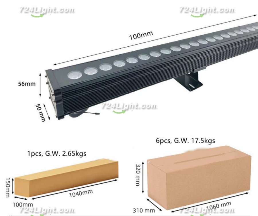 Linkable 5060 Linear LED RGB Wall Washer Lights with Remote Controller, 36W Waterproof Color Changing Wall Washer LED Light for Outdoor/Indoor Lighting Projects, Hotels, Building Wall Decorations