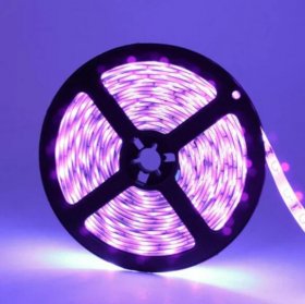 60W UV Black Light LED Strip, 16.4FT/5M 2835 300LEDs 395nm-405nm Waterproof IP65 Night Fishing Sterilization Party w/12V 5A Power Supply
