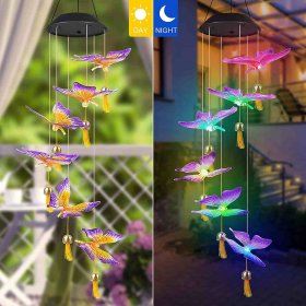 Solar Wind Chimes, Butterfly Hanging Mobile Color Changing Lights with Bells for Garden Patio Windows Festival Outdoor Decoration