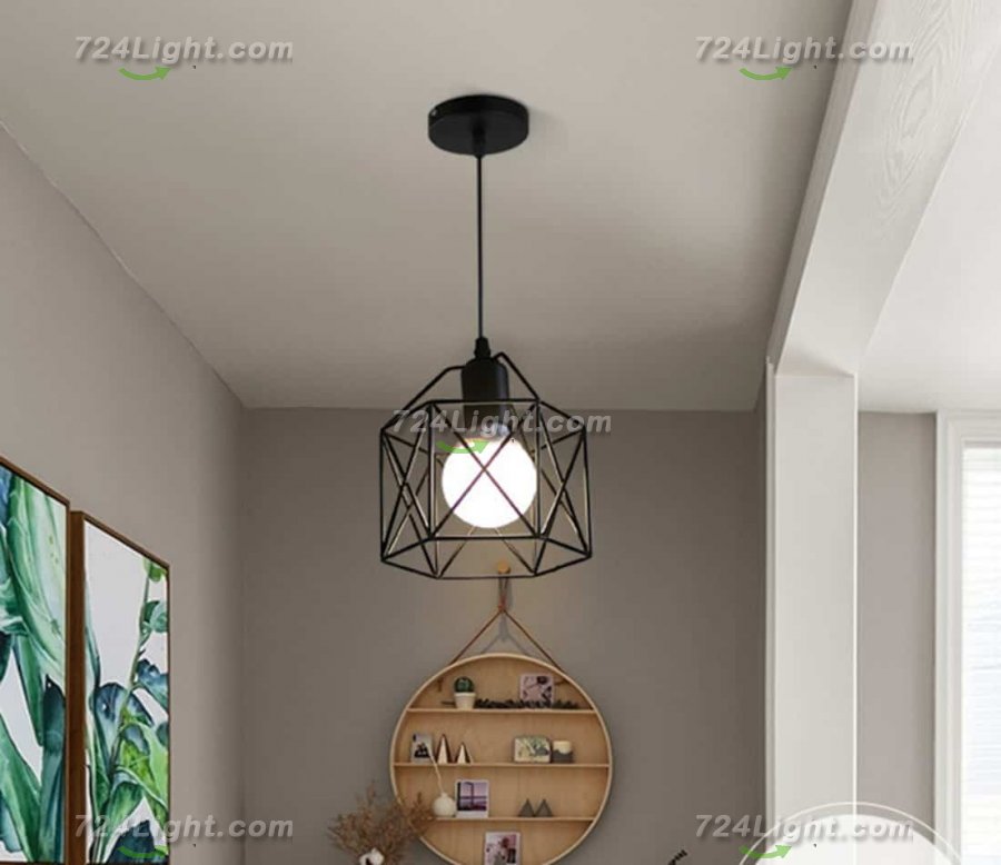 Industrial Pendant Light Black Cage Metal,for Dining Room, Bedroom, Kitchen, Hallway