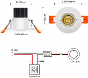 2 INCH LED DOWN LIGHT, 3W RECESSED LIGHTING COB DIMMABLE CRI80, LED CEILING LIGHT WITH LED DRIVER