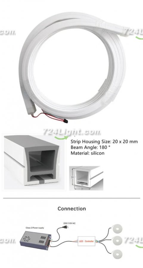 Free Shipping LED Neon Rope Lights RGBW Color 20x20(mm) SPI TM1814 Addressable LED Strip w/ 10Pixels/M 60LEDs/M Flexible Rope Lights Waterproof, Custom Cuttable Neon Lighting for In&Outdoor