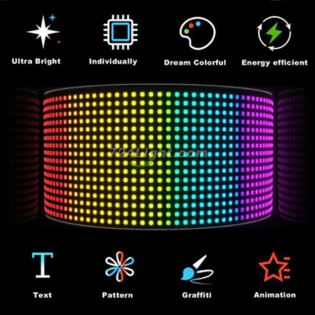Model 1696 Flexible USB 5V Car LED Sign Bluetooth App Control Display Screen Text Pattern Animation LED sign display for Car Windows, Shop, Bar and Entrance Sign