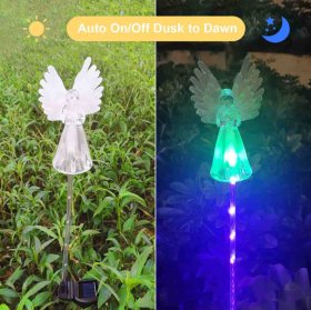 Solar Angel Lights, 2 Pack Outdoor Solar Garden Lights, IP65 Waterproof Color Changing for Cemetery Grave Garden Yard Lawn Decoration