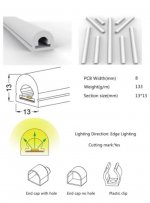 1M/5M/10M/20M Pack of T1313 LED Neon Light Housing Kit with End Caps and Mounting Clips, Flexible Neon Channel Fit for 8mm Wide LED Strip Lights