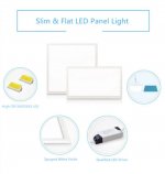 1'x1' (295x295mm) 12W LED Panel Light in 0.39'' (10mm) Thick White Trim Flat Sheet Panel Lighting Board Super Bright Ultra Thin Glare-Free