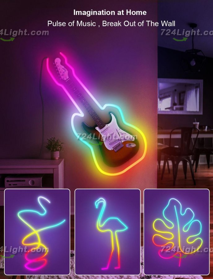 RGB Dream Color LED NEON Strip Light Kit in 16.4FT with 300LEDs Lighting Kit with APP Controlled Sound Active function Wireless Remote Control