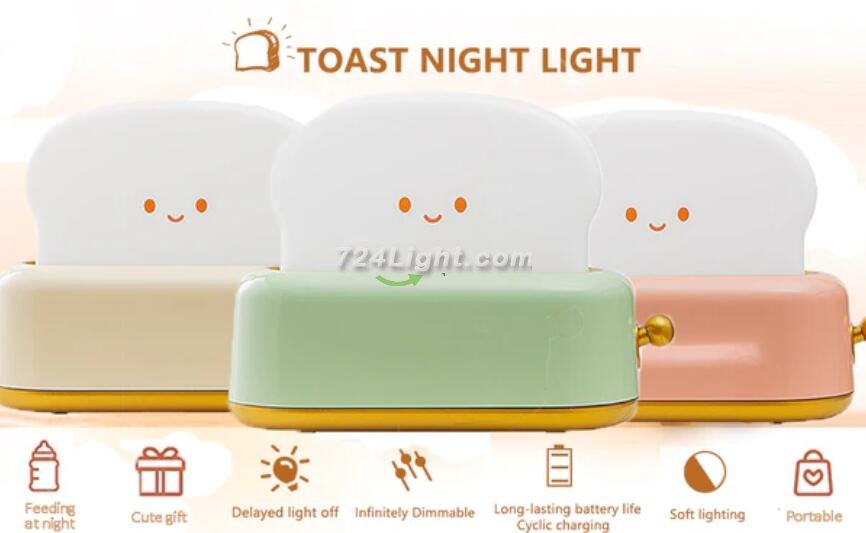 2pcs Pack (1Green+1Pink) Dimmable LED Toast Night Light Rechargeable Desk lamp with Timer for Baby Girls Boys