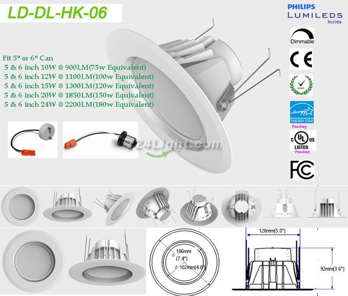 15W LD-DL-HK-06-15W LED Down Light Dimmable 15W(125W Equivalent) Recessed LED Retrofit Downlight