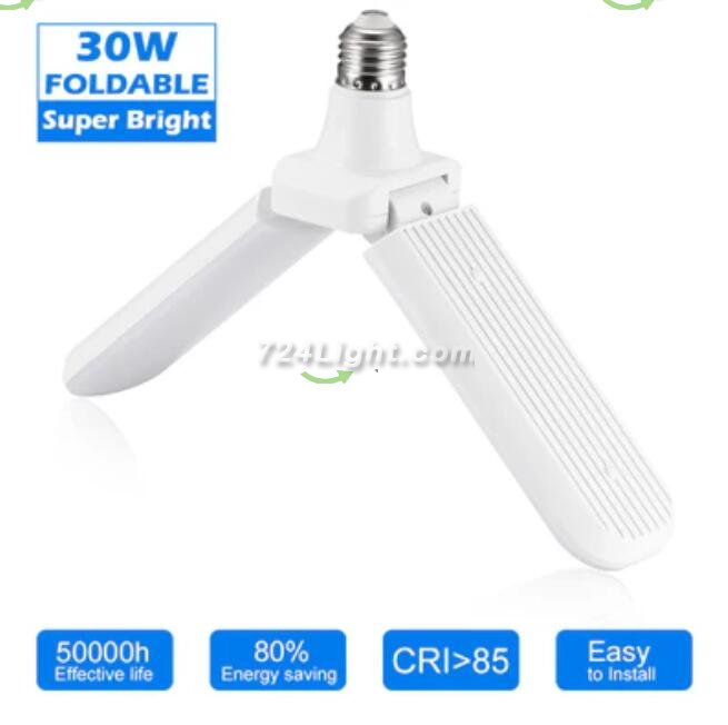 30W Deformable LED Garage Ceiling Lights 3000LM 6500K White 300W Equivalent CRI80+ E26/E27 Base