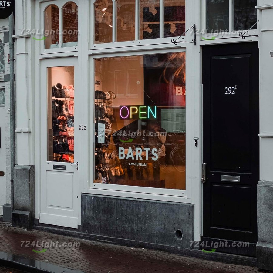 Rainbow Open Neon Sign 20inx7in LED Colorful Open Sign w/Remote Controller, Multicolor Light Sign for Business, w/Hanging Chain for Shop Windows, Direct Plug-In w/ 12V Adapter