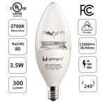 UL CUL Approved 3.5W 300 Lumen LED Candle Light Bulb Dimmable 2700K Warm White Color in E12 Edison Screw Base, 40 Watt Incandescent Lamp Equivalent