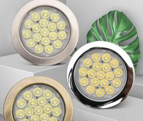 4pcs Pack Round LED Under Cabinet Lighting Stainless Steel LED Puck Light 2W 12VDC, 3 Switches Optional Controllable Puck Light for Motorhome, Caravan, Truck, Kitchen, Wine Cabinet, Wardrobe