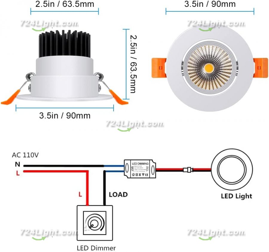 LED DOWN LIGHT, 5W RECESSED LIGHTING COB DIMMABLE CRI80, LED CEILING LIGHT WITH LED DRIVER