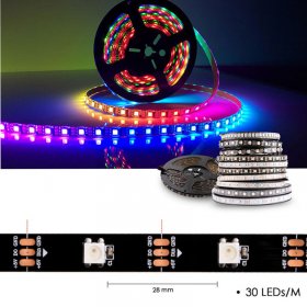 WS2812B SYMPHONY LED LIGHT STRIP 5V 30LIGHTS FULL COLOR LIGHT BAR 5050 LIGHT BEADS BUILT-IN IC COLORFUL SINGLE POINT SINGLE CONTROL FIEXIBLE LIGHT BAR