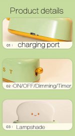 2pcs Pack (1Green+1Pink) Dimmable LED Toast Night Light Rechargeable Desk lamp with Timer for Baby Girls Boys