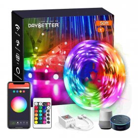 Smart WiFi Led Lights 50ft, Tuya App Controlled Led Strip Lights, Work with Alexa and Google Assistant, Timer Schedule Led Lights Strip, Color Changing Led Lights for Bedroom Party Kitchen