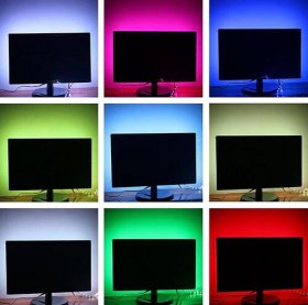 S-Shape Bias Lighting for HDTV -3.3ft/1M and 6.6ft/2M RGB LED Backlight Strip 12V Powered Bendable Strip Kit for Flat Screen TV LCD, Desktop Monitors. No Need to Cut.