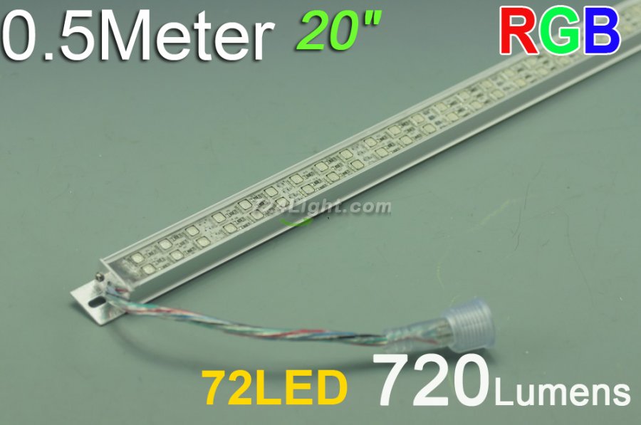 Double Row 0.5Meter 20inch 12V Superbright Waterproof 5050 RGB Color Changing LED Rigid Strip Bar 72LEDs