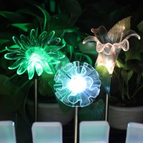 Solar Garden Lights, Outdoor 7 Color Changing 3 Pack Solar Flowers Lights for Yard, Path, Lawn, Party, Pathway Decoration