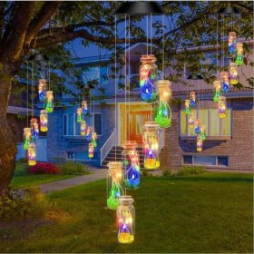 Solar Wind Chimes for Outside,Wishing Bottle Solar Light for Women Birthday/Thanksgiving/Christmas Solar Garden Decor Gifts