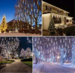 3PCS Pack of Christmas Lights Meteor Shower Rain Lights 8 Tube 12 Inch Waterproof Plug in Falling Rain Fairy String Lights for Halloween Christmas Holiday Party Home Patio Outdoor Decoration