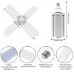 60W Deformable LED Garage Ceiling Lights 6000LM 6500K White 400W Equivalent CRI80+ E26/E27 Base
