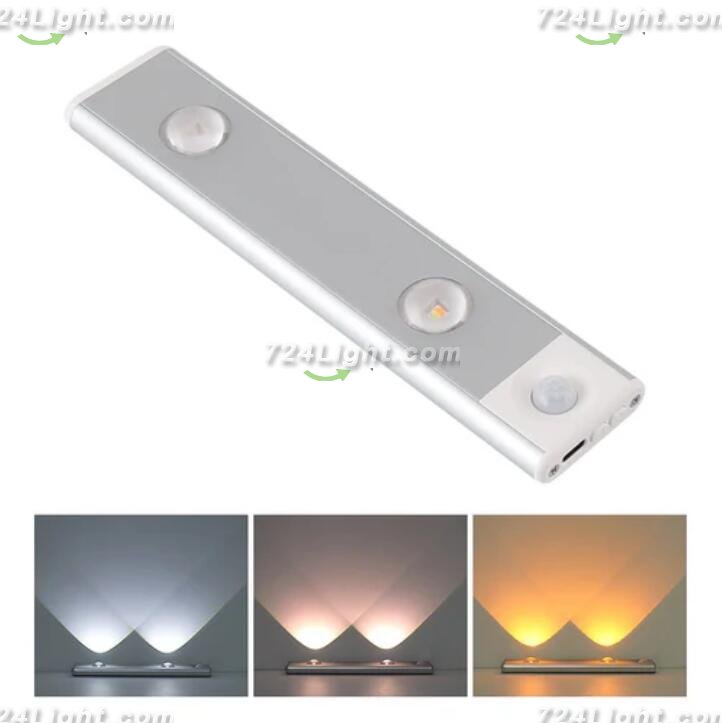 2 Pack 3-Color Dimmable LED Motion Sensor Under Cabinet Light, Rechargeable Magnetic Wireless Under Counter Lighting for Kitchen Bedroom Closet Cupboard Wardrobe Stairs Corridor