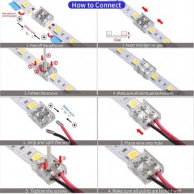 LED Strip Connectors, 2 Pin Solderless Tighten Screw Transparent LED Tape Light Connector for 5V 12V 24V 8mm 10mm Width LED Strip Lights