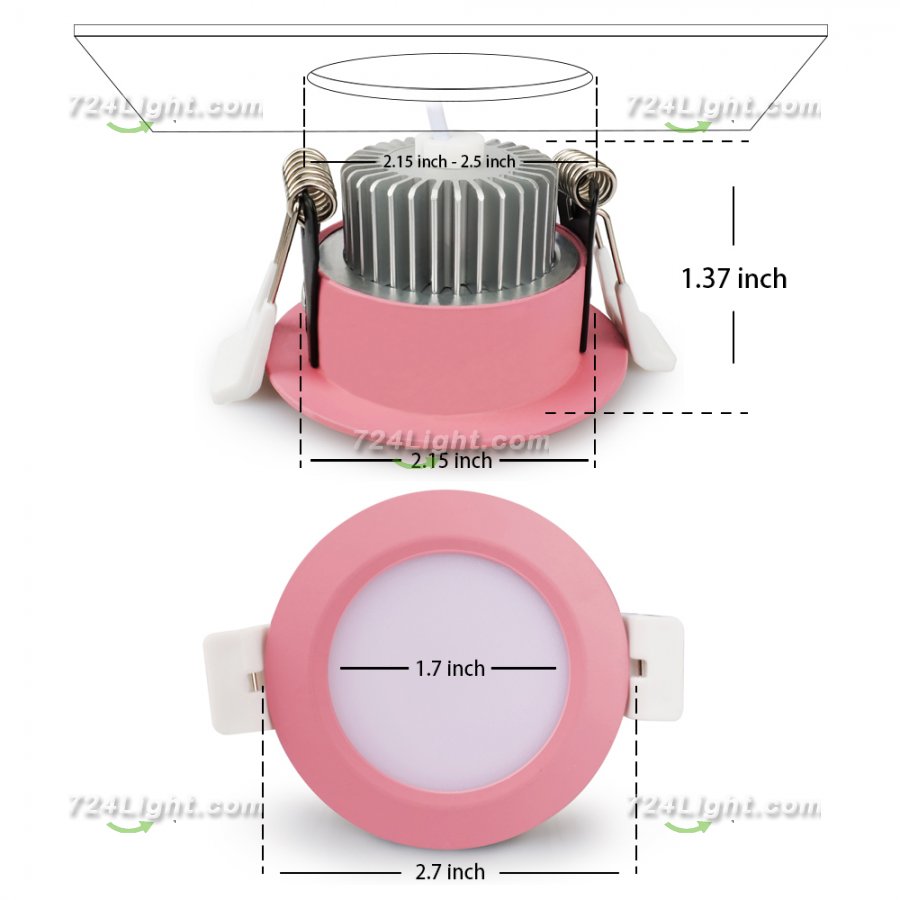 3W LED RECESSED LIGHTING DIMMABLE PINK DOWNLIGHT, CRI80, LED CEILING LIGHT WITH LED DRIVER