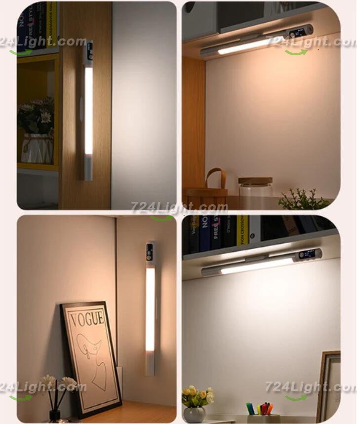 LED Motion Sensor Light Indoor, 2200mAh Rechargeable Closet Lights with Digital Display, 12.47in Wireless Under Cabinet Lighting for Closet, Wardrobe, Kitchen, Stair Indoor