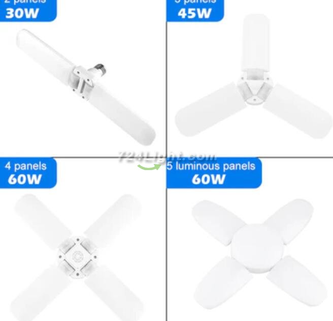 60W Deformable LED Garage Ceiling Lights 6000LM 6500K White 400W Equivalent CRI80+ E26/E27 Base