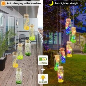 Solar Wind Chimes for Outside,Wishing Bottle Solar Light for Women Birthday/Thanksgiving/Christmas Solar Garden Decor Gifts