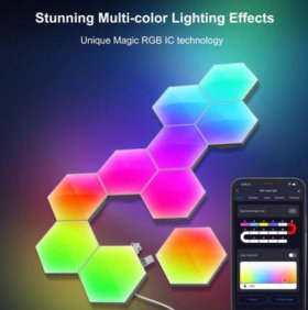 Hexagon Lights Smart App Control RGB Hexagon LED Lights for Wall or Desktop with Music Sync for Gaming Room Streaming Decor