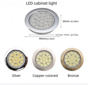 6pcs Packing Rounded LED Stainless Steel Under Cabinet Lighting 2W 12VDC 3 Switches are Available Controllable Puck Light for Motorhome, Caravan, Truck, Kitchen, Wine Cabinet, Wardrobe